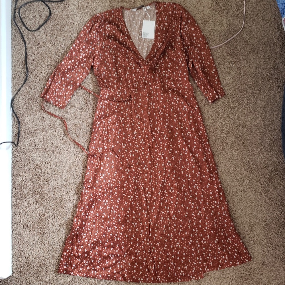 Brown silky midi wrap dress
